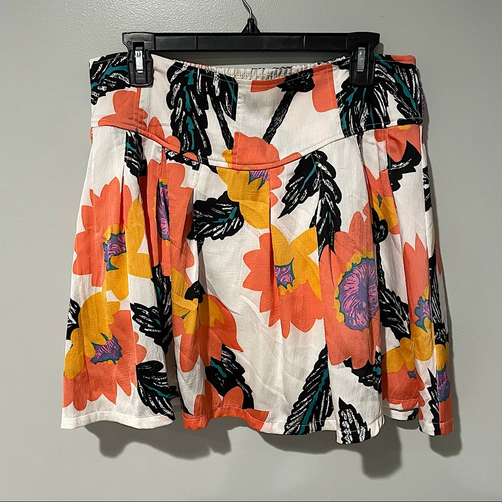 Free People Floral Mini Skirt - Orange, Black, White